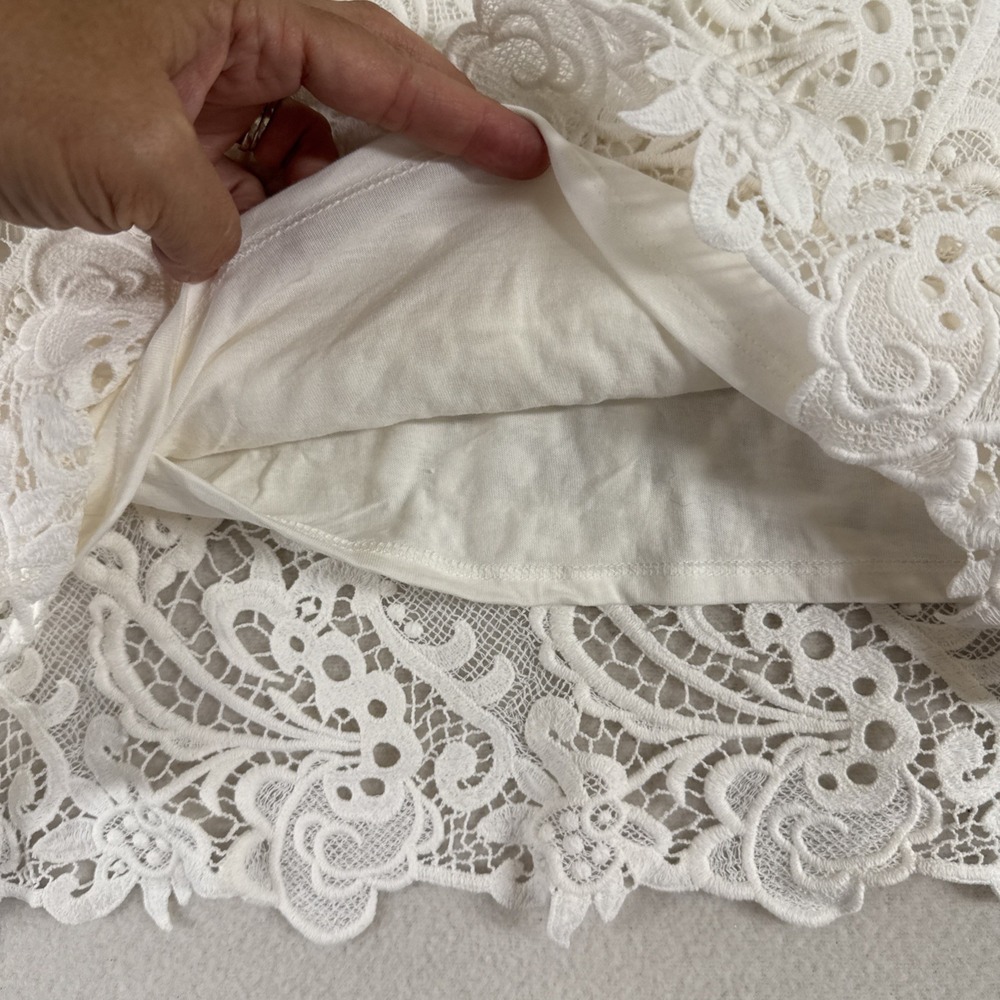 J Jill Crochet Lace Overlay Top XL Petite Cotton Boho Bohemian Luxury Bride - Picture 4 of 9
